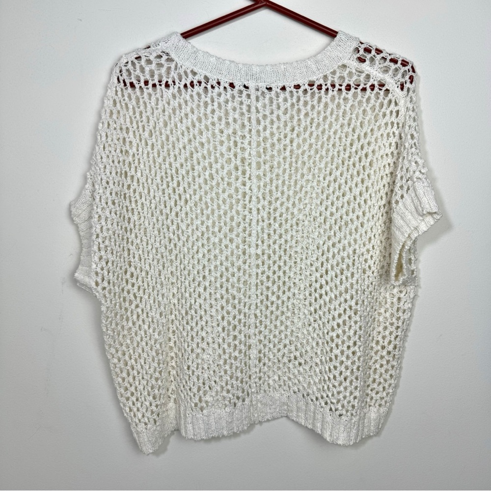 ANN TAYLOR Open Stitch Knit Sweater Tee in Off White Size Medium Boho Y2K - Picture 3 of 8